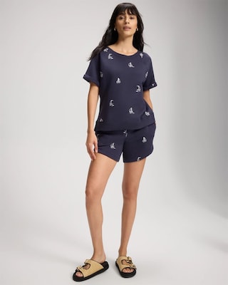 Cotton Terry Relaxed Short Sleeve Rolled Cuff Sweatshirt | Soma